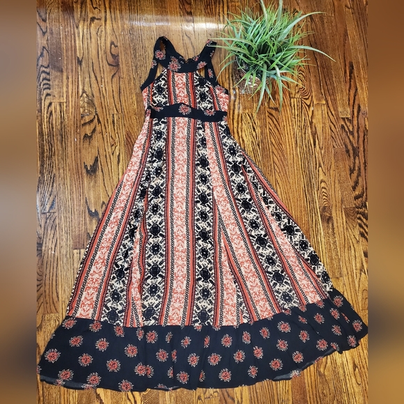 Free People You Made My Day Black Rust Boho Lace Up Back Maxi Dress - Picture 6 of 11